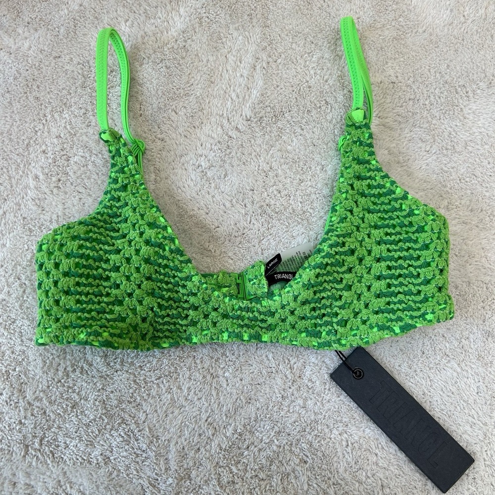 Triangl Maia Grasse‎ Green Crochet Bikini Top Swim Women's L NWT (Runs Small)